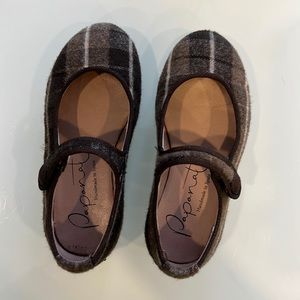 Papanatas Brown Plaid Mary Jane Shoes- Little Girls Shoes Size 23